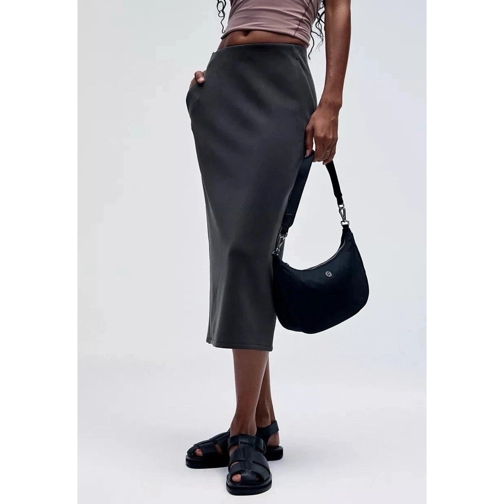 Lululemon Softstreme High Rise Midi Skirt, Retail $88 Washed Black Size 8 A Line - Picture 2 of 14